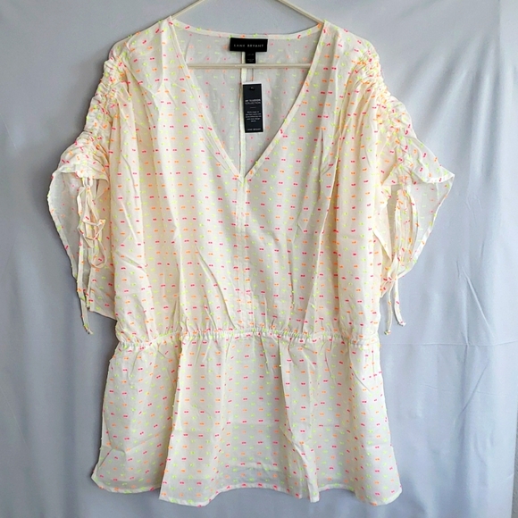 Women’s Plus Lane Bryant Bright White Orange Pink Blouse V Neck Top - Picture 1 of 13